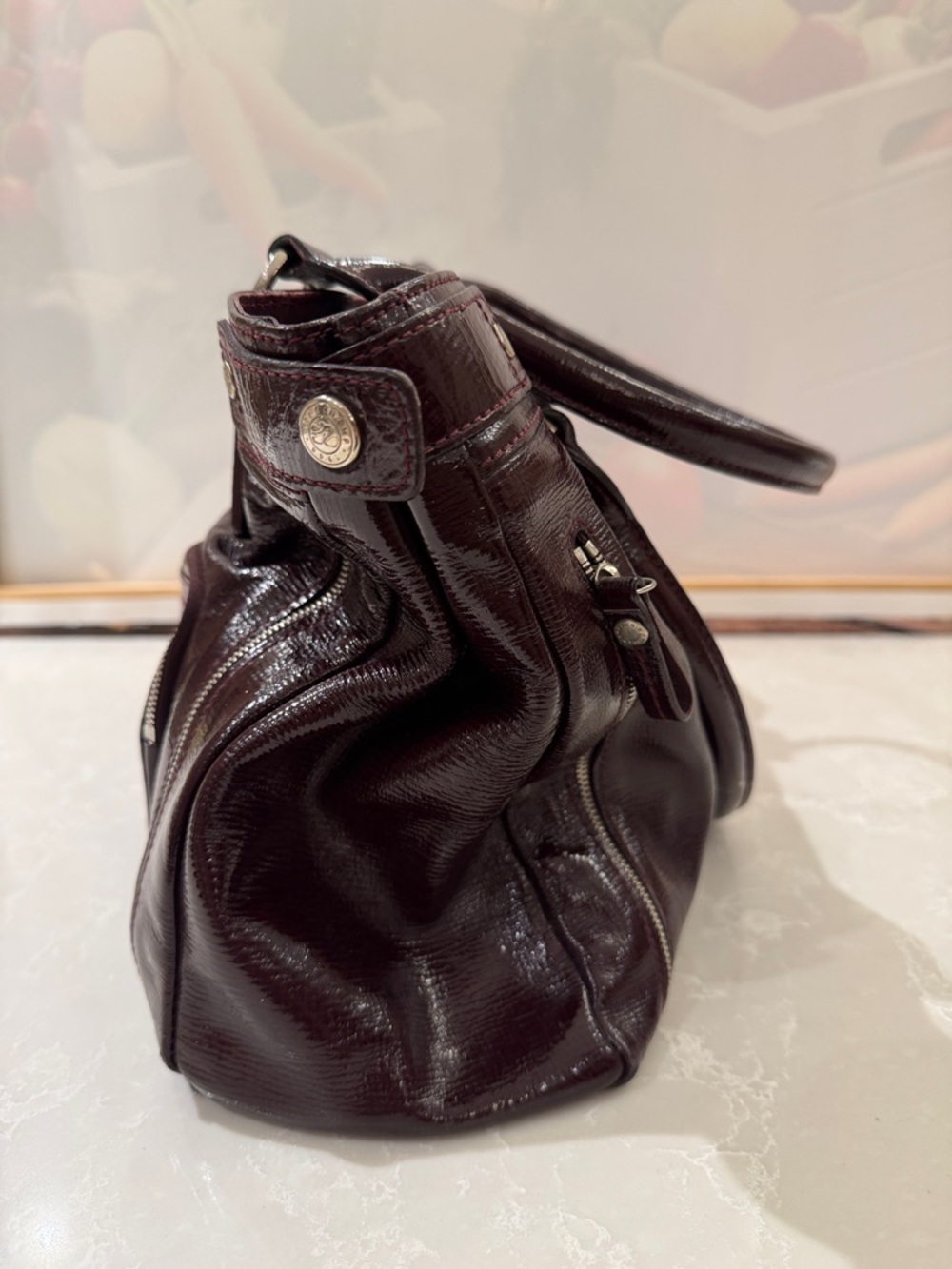 LongChamp Burgundy Patent Leather Shoulder Bag - Picture 4 of 10